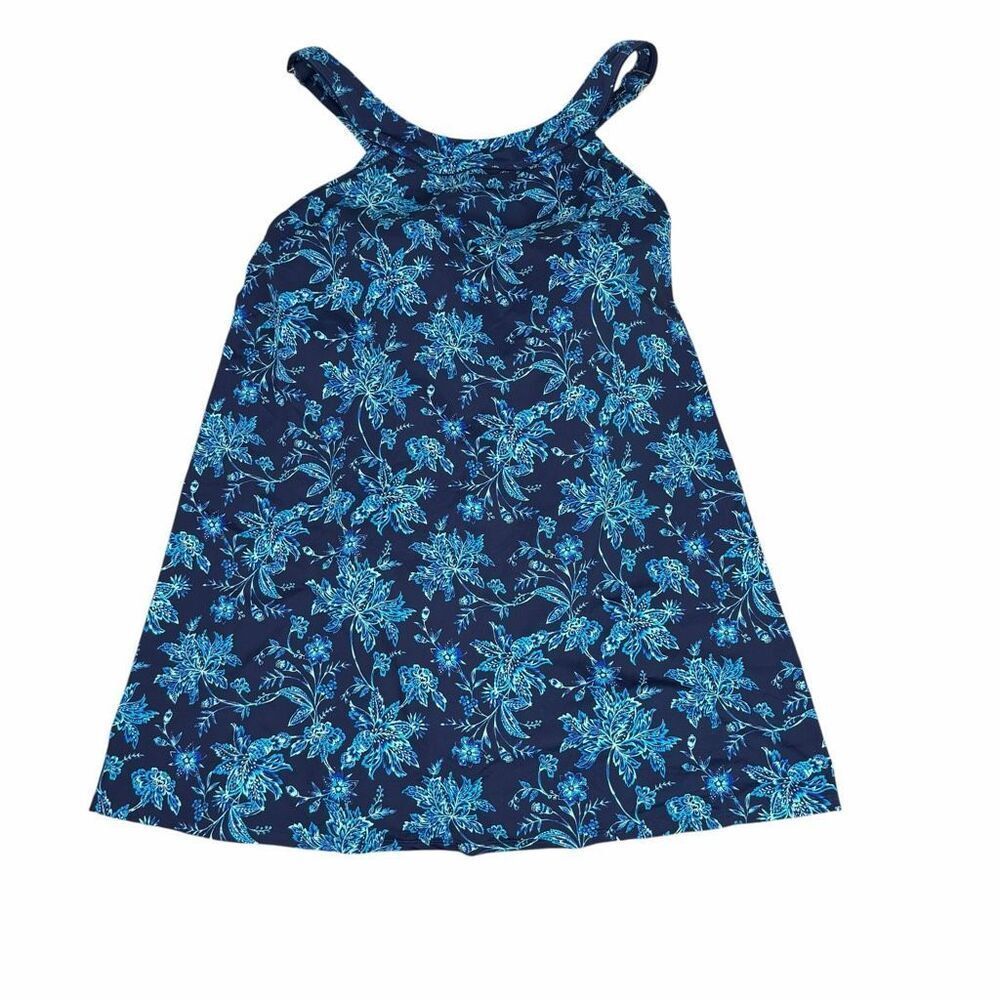 Lands End Womens 18W Swim Dress Blue Floral